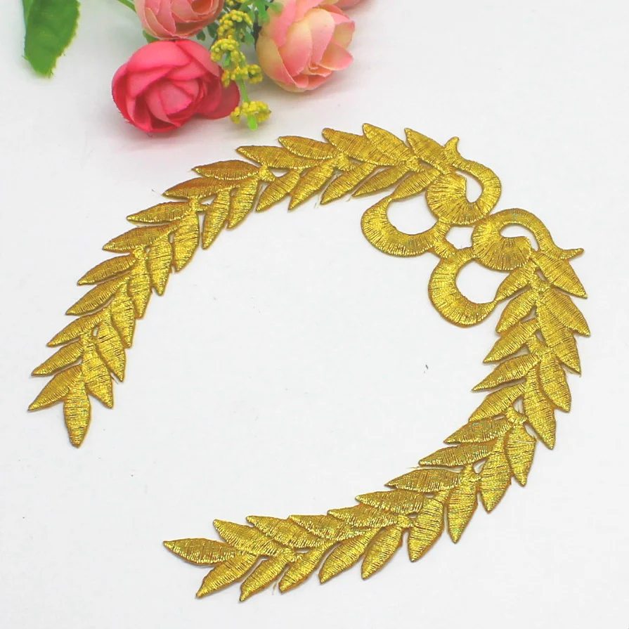 10 Pieces Gold Appliqued Eagle Wings Mirror Flower Embroidery Patches iron on Trims 14cm