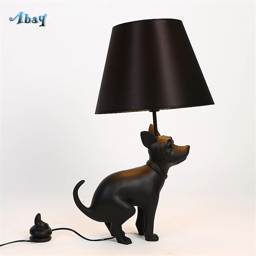 Milan Design Resin Proud Puppy Table Lamps for Living Room Art Deco Study Bedroom Lamp Stand Up Desk Black Dog Bedside Light