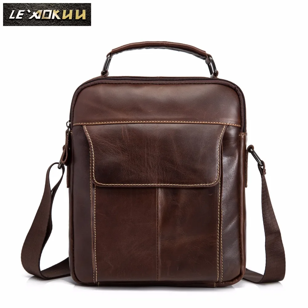 

Quality Original Leather Male Casual Shoulder Messenger bag Cowhide Fashion Cross-body Bag 8" Pad Tote Mochila Satchel bag 3336