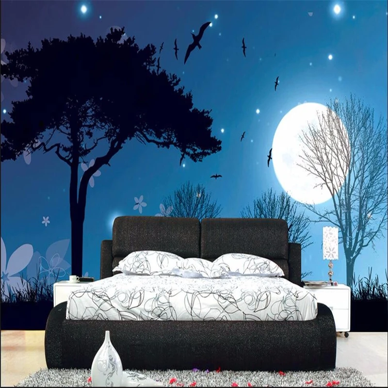 

beibehang 3d Photo backdrops wallpaper for living room Night Moon Star Tree bathrooms wall mural murals-3d wall paper