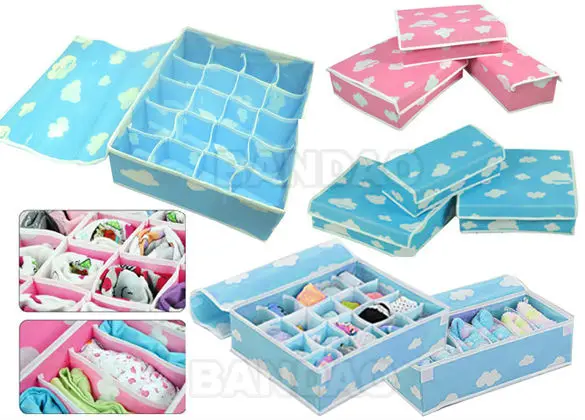 3 in 1 3pc/set Foldable Bamboo Charcoal fibre Storage Organizer Box bag case Underwear Bra Socks Ties necktie with cover