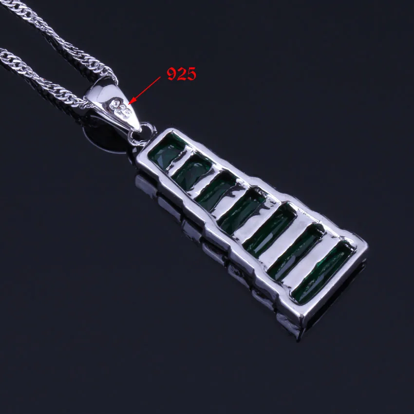 Fascinating Trapezoid Green Cubic Zirconia Silver Plated Jewelry Sets Earrings Pendant Chain Ring V0962