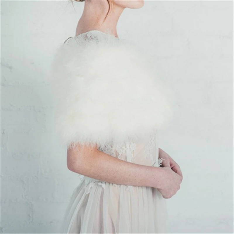 Luxurious Ostrich White Feather Wrap Bridal Fur Jacket Marriage Shrug Coat Bride Winter Wedding Party Fur bolero women chaqueta