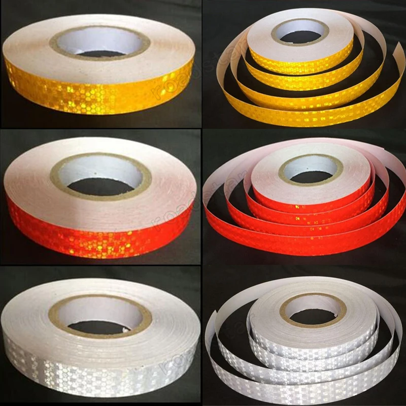 Roadstar 25mm x 25m Yellow/Red/White Reflective Tape Stickers Car-Styling Self Adhesive Warning Tape