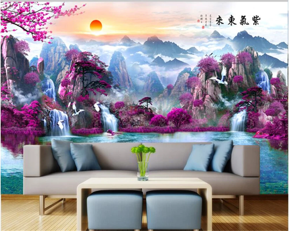 

beibehang Custom fashion beautiful decorative painting slide papel de parede 3d wallpaper purple large 3D landscape papier peint