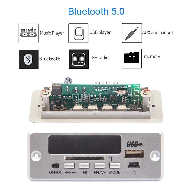 Bluetooth5.0 MP3 WMA WAV FLAC Decoder Board 12V Player Wireless Audio Module Screen USB TF FM Radio For Car accessories