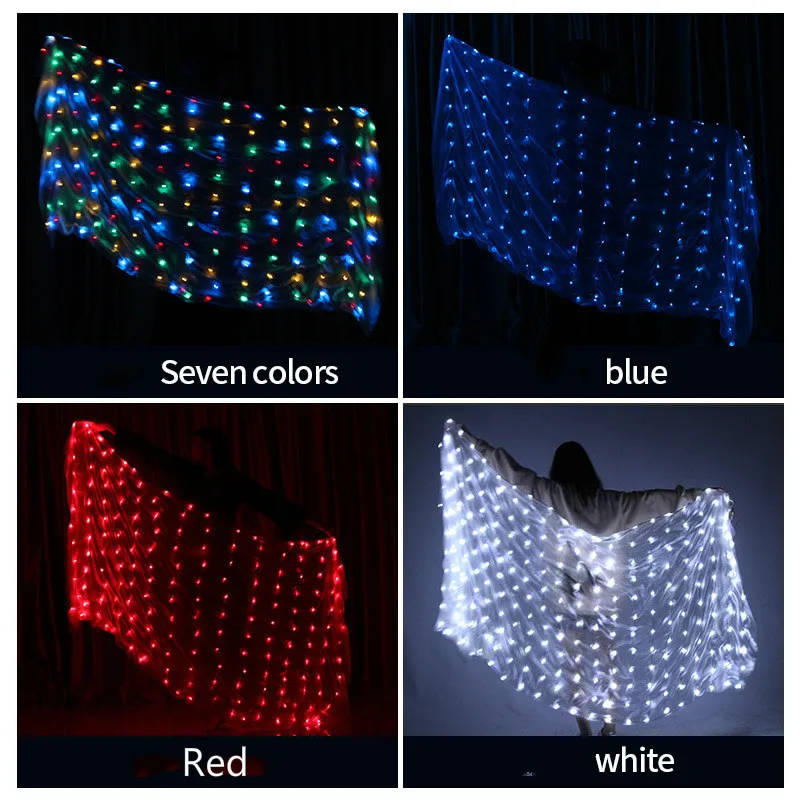 Ruoru Belly Dance LED Silk Veil Light Up Belly Dance Stage Performance Props 100% Silk Belly Dancing Accessories White Rainbow