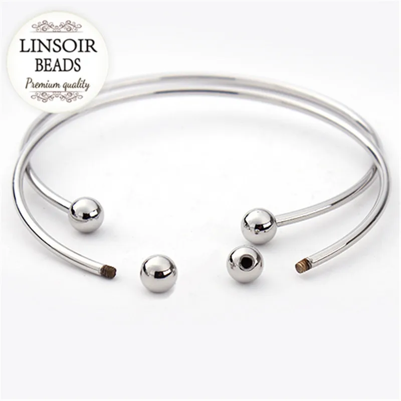 5pcs/lot European Silver Color Adjustable Cuff Open Bangles for Women Expandable Wire Bangles Bracelets With Bead Charms F2012