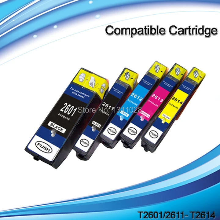 Cartouche d'encre T2601 T2611 T2612 T2613 T2614, 5pk, 1 jeu, compatible pour XP-600, XP-605, XP-700, XP-800, XP-810, XP-710, XP-615, XP-610