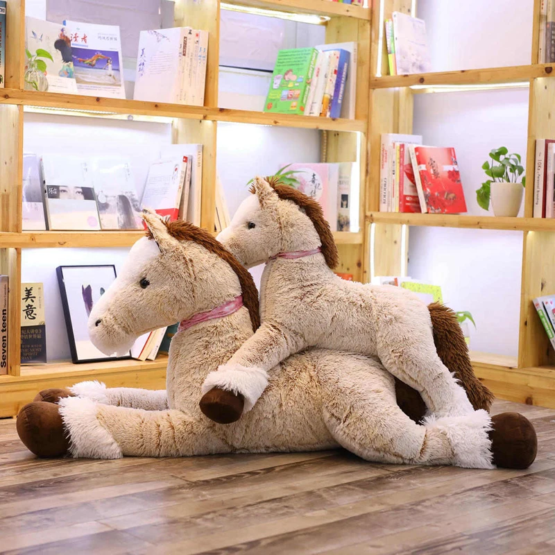 1PCS 90/120CM Simulation Plush Stuffed Animals, Large Lying Brown Horse Cartoon Peluche Dolls, Kid Toys, Home Decor