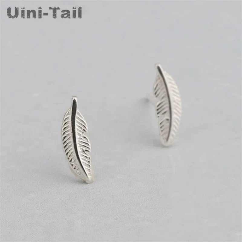 925 Tibetan silver mini fashion feather earring wholesale Korea dynamic trend sweet high quality hypoallergenic Tibetan silver