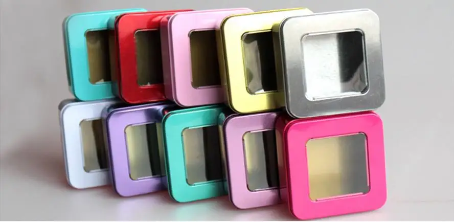 Wholesale 100 Pieces Tin Box Metal Box Holder Rectangle Colorful Wedding Candy Sweet Cans Tea Container Clear Lid Free Shipping