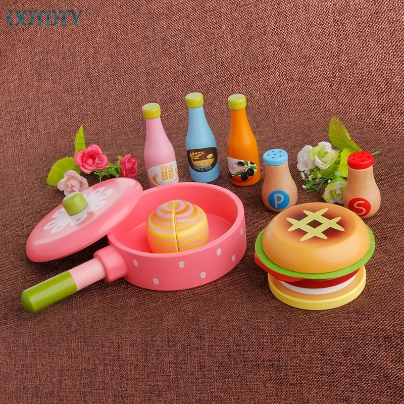 2017 New Kids Pretend Role Play Kitchen Fruit Food Wooden Toy Cutting Set Child Gifts #330