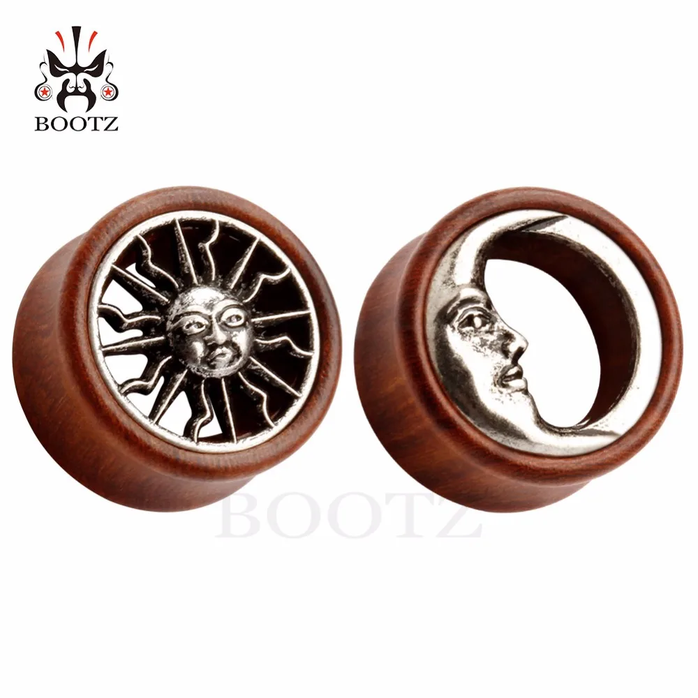 Wholesale Price New Red Sandalwood Plugs Sun And Moon Hollow Plugs Ear Tunnels Piercing Body Jewelry Stretchers 36PCS