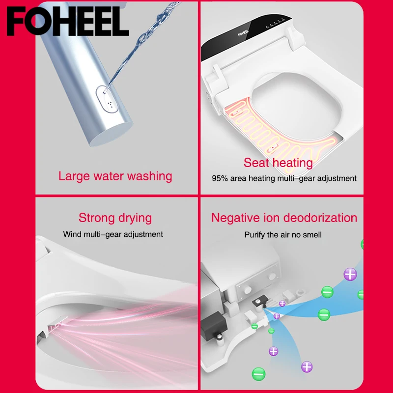 Imagem -04 - Foheel-tampa de Assento Sanitário Inteligente Quadrada Bidê Eletrônico Tigelas de Toalete Aquecimento do Assento Limpe Seco Tampa Inteligente para Banheiro