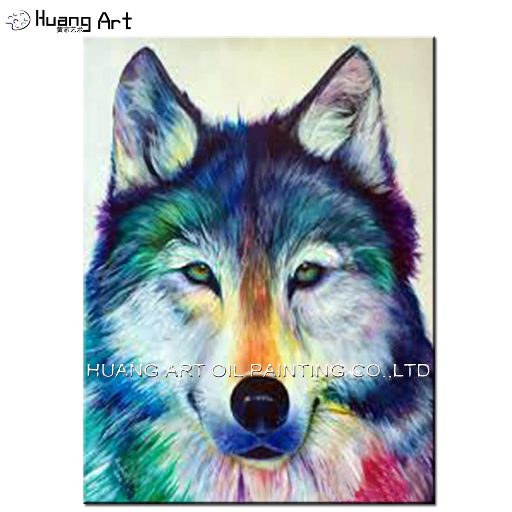 

New Hand Painted Colorfull Wolf Oil Painting on Canvas Wolf Painting for Home Wall Decor Animals for Living Room Decor Art