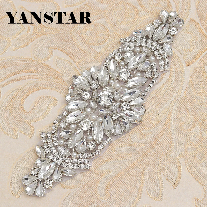 YANSTAR 5PCS Wholesale Handmade Rhinestone Applique Rose Gold Protein Beads Accessories ironing Wedding Dress Belt Trim YS856