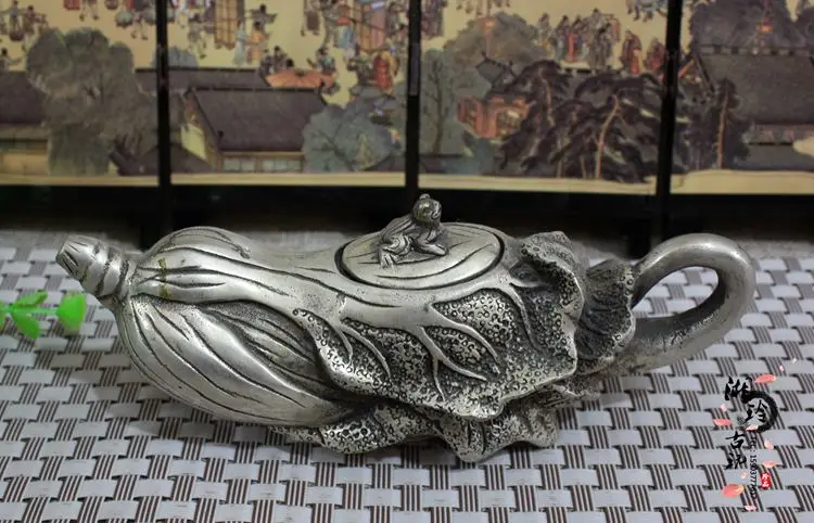 Rare Old Qing dynasty silver teapot  statue,Chinese cabbage,Free shipping