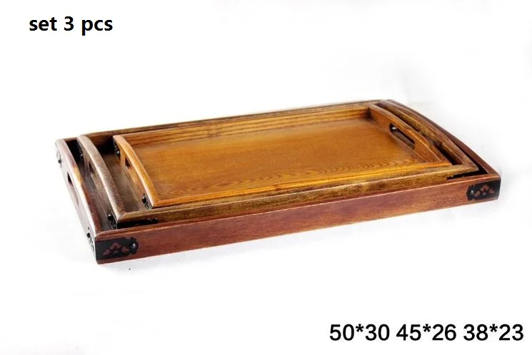 Rectangular Wooden Tray Tea Cup Dish Tray Portable Retro Continental Hotel Tableware