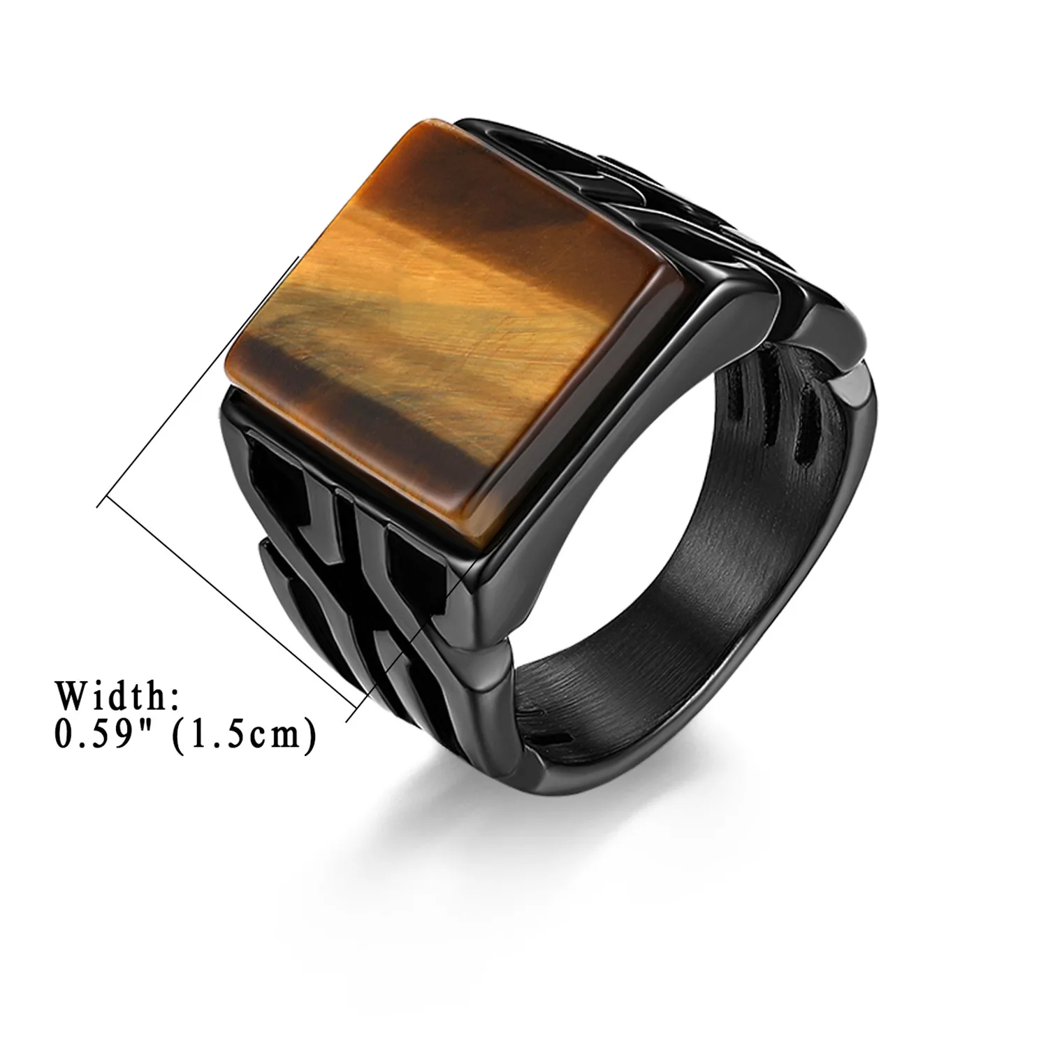 BONISKISS Vintage Men\'s Ring Tiger Eye Stone Punk Classic Black Color Ring Male Stainless Steel Ring Bijoux Aneis Jewelry Gift