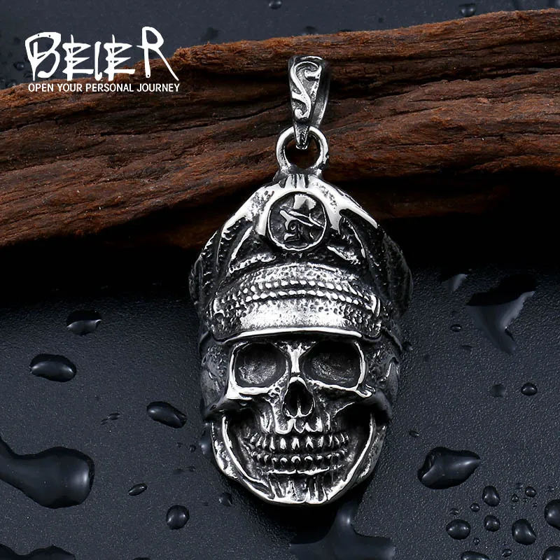 Beier 316L Stainless Steel Necklace Cool Officer Dictator New Designed Skull Pendant Fashion Jewelry BP8-206