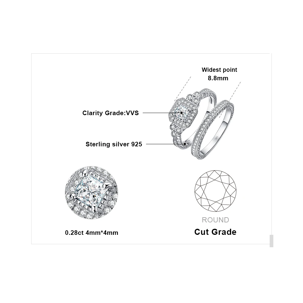 JewelryPalace 2 Pcs Wedding Ring for Women 925 Sterling Silver Engagement Ring AAAAA CZ Simulated Diamond Luxury Bridal Sets