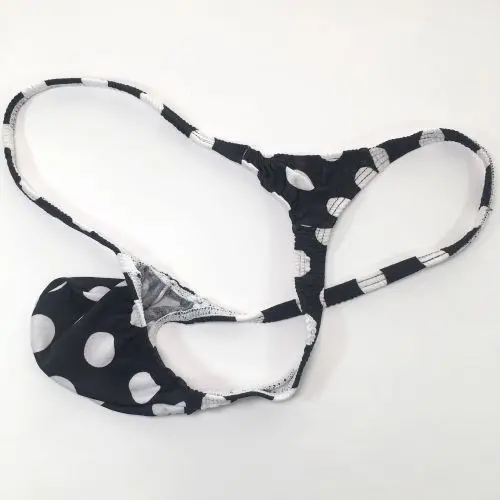 Mens Pouch Thong Bulge Enhancer Low Rise T Back Black white Dots prints Sexy G4034