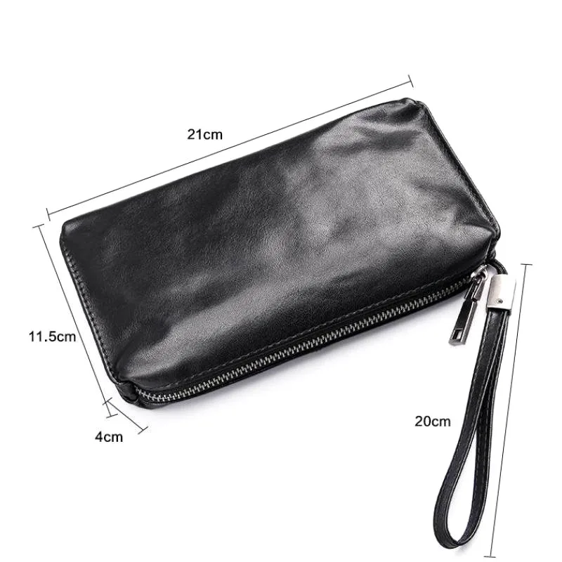 AETOO-Bolsa de mano larga de cuero suave para hombre, cartera retro, billetera para teléfono móvil