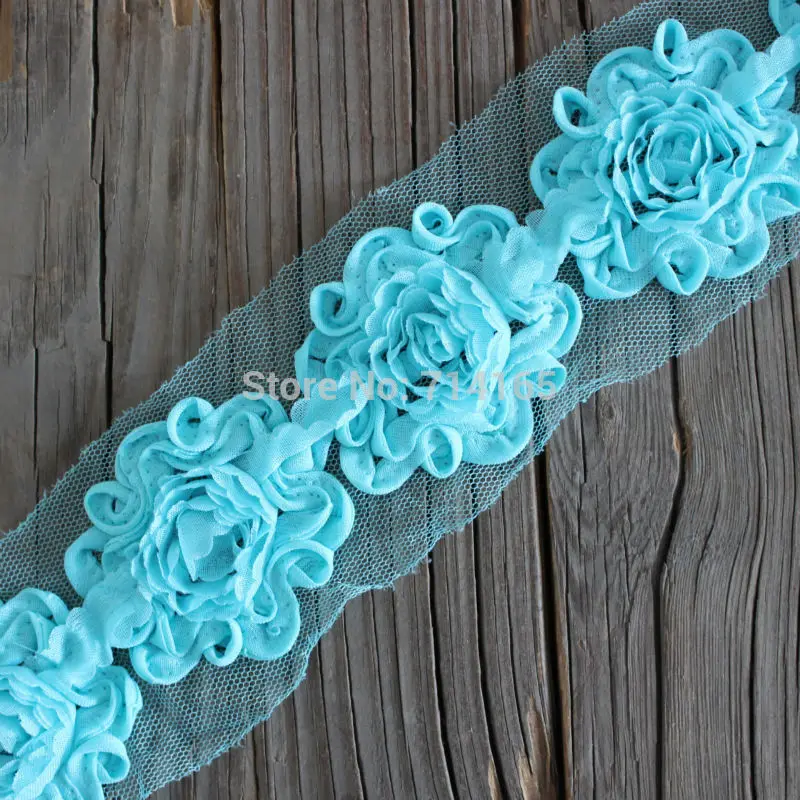 Swirl shabby flower trim Chiffon Rose flower trims,rose chiffon flower Blue 1 yard