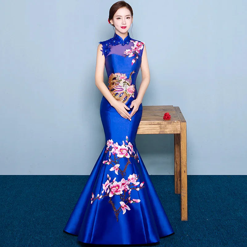 Fashion Wedding Party Cheongsam Oriental Evening Dress Chinese Style Women Elegant Qipao Sexy Long Robe Retro Vestido S-3XL