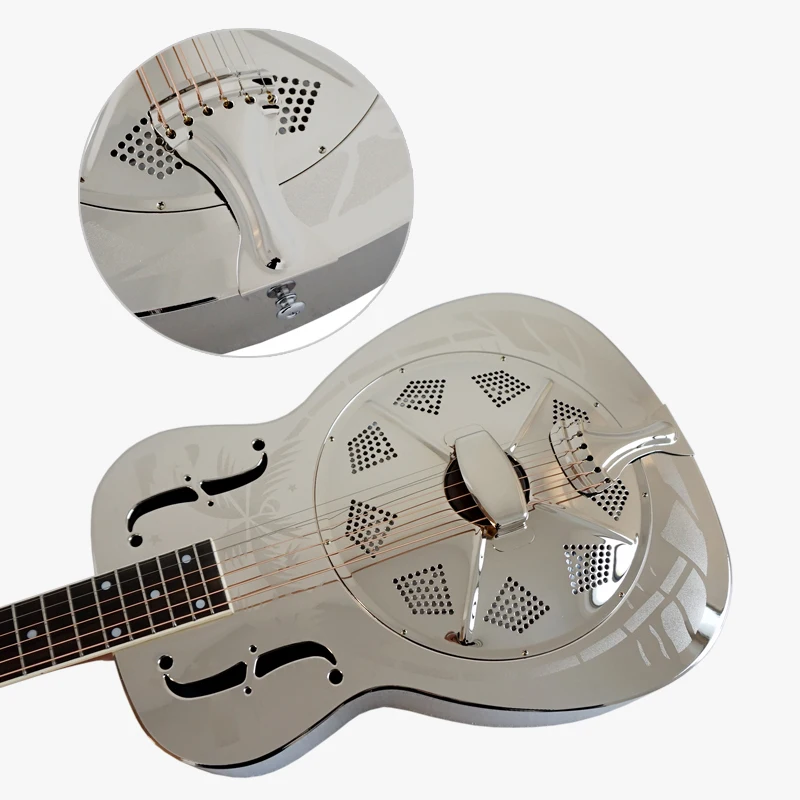 Aiersi-Hawaii Tree Palm Pattern Guitar with Free Case, Brass Resonator, Chrome Finish