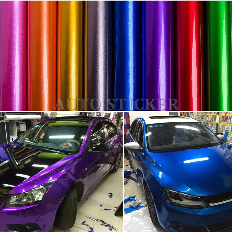 

1.52*5/10/15/20M Gloss Blue Red Gray Metallic Vinyl Wrap Car Wrap With Air Bubble Free Candy Midnight Gloss Vinyl Wrap Film