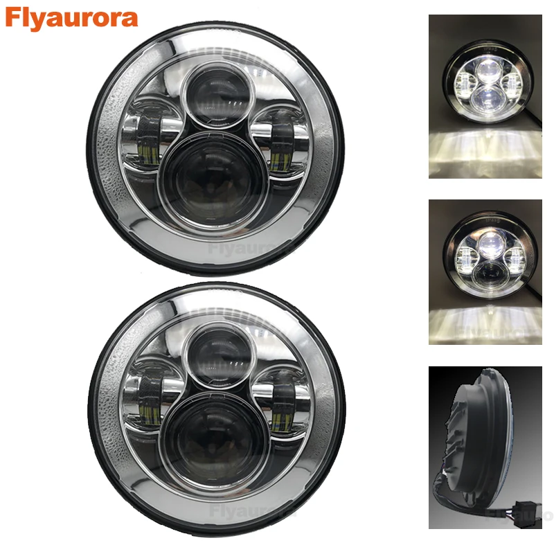 

Flyaurora For Lada 4x4 urban Niva 7" black LED H4 headlight lamps headlamp for Jeep Wrangler JK TJ LJ Land Rover Defend