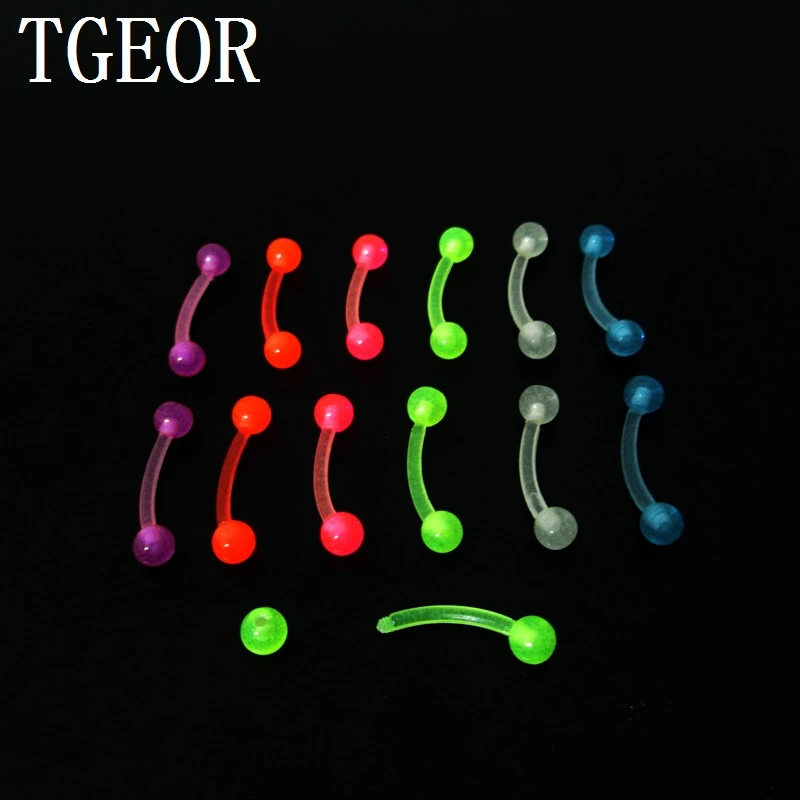 wholesale body jewelry 180pcs glow in the dark mixed styles flexible lip labret monroe eyebrow tongue barbell free shipping