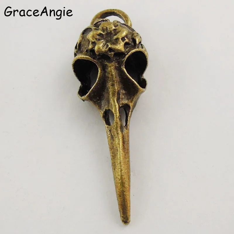 GraceAngie 5Pcs Punk Charms Antique Bronze Skull Bird Head Pointed Mouth Pendant Handmade Hanging Crafts Vintage Jewelry Finding