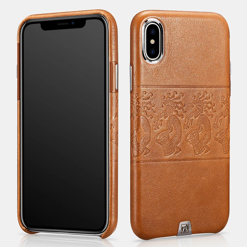 Vintage National Style Totem Genuine Leather Case Cover For Apple iPhone X Luxury Slim Hard Classic Metal Element Back Cases Bag