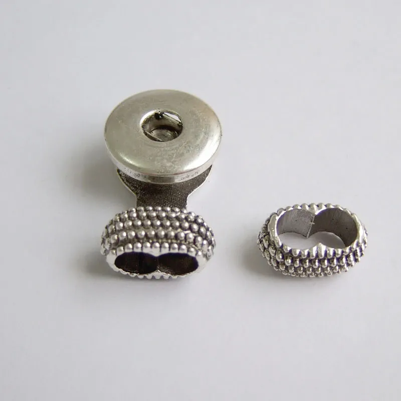 2Sets Antique Silver Color 6mm Double Hole Snap Buttons Hook Clasps Fit Leather Cord Bracelets Jewelry Findings