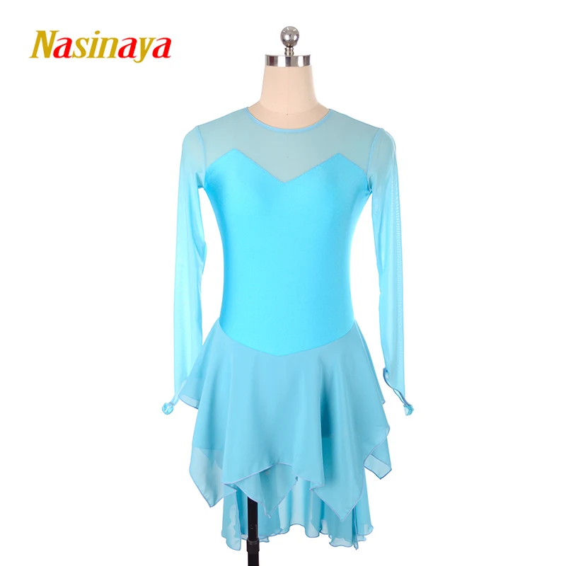 Figure Skating Dress Girl Long Sleeve Dress Dance Costume Sexy Skating Mesh Skirt