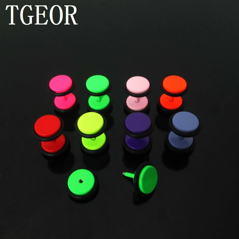 Very Nice neon colors 1Pair=2pcs purple 8mm double rubber illusion cheaters stainless steel ear Fake Plugs Charm