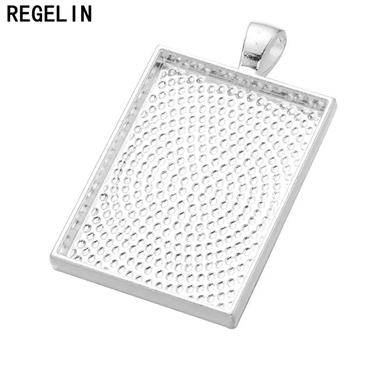 REGELIN New Fashion 25x35mm Inner Size Square Cabochon Base Setting Charms Pendant Fit Square Glass Cabochons DIY Jewelry Making