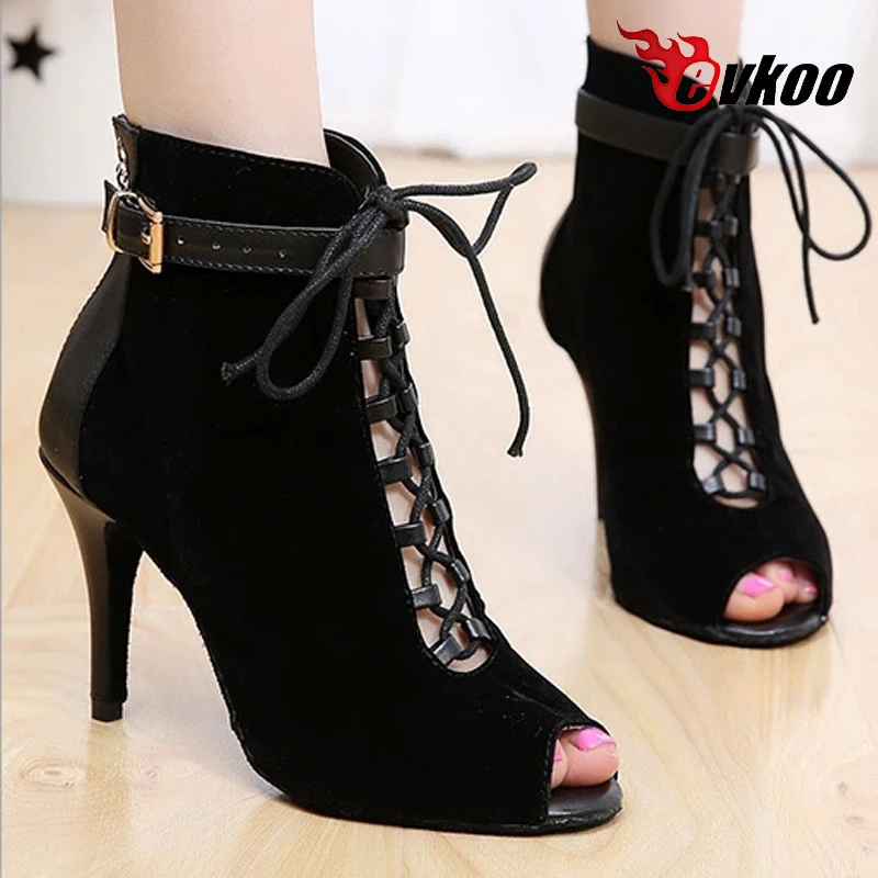 Customsize New Style Purple Nubuck And Black Nubuck 8.5 cm Heel Height Professional Ballroom Latin Dance Shoes Evkoo-426