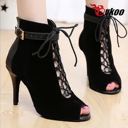 Customsize New Style Purple Nubuck And Black Nubuck 8.5 cm Heel Height Professional Ballroom Latin Dance Shoes Evkoo-426