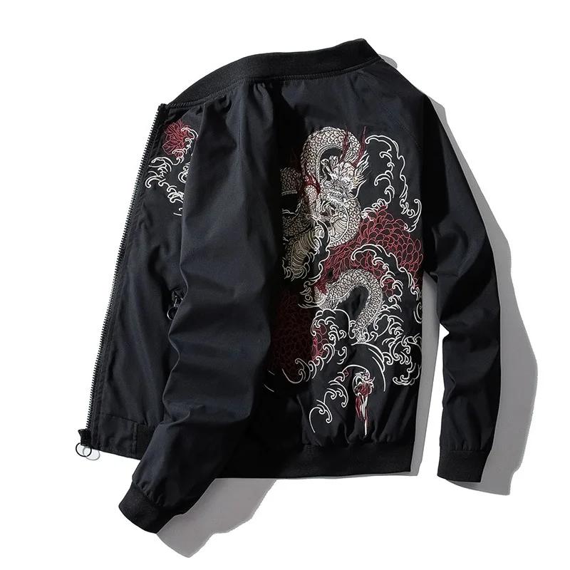 Bomber Jacket Men Chinese Dragon Embroidery Pilot Jacket Retro Punk Hip Hop Jacket Autumn Youth Streetwear High Street Hipster