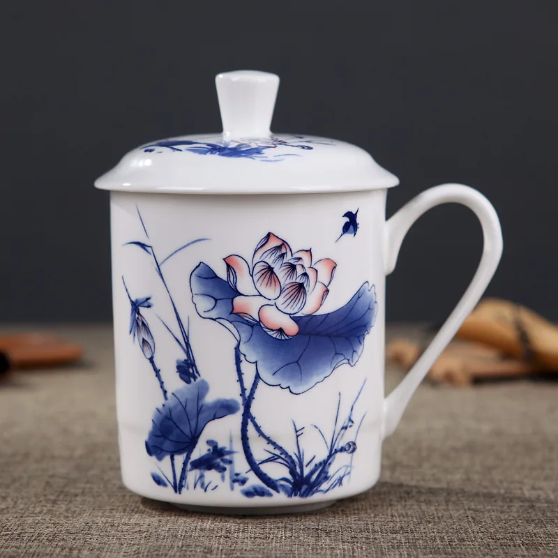 Jingdezhen Bone China ceramic large cups with cover drinkware Porcelain mug meeting gift Office mug about 500ml