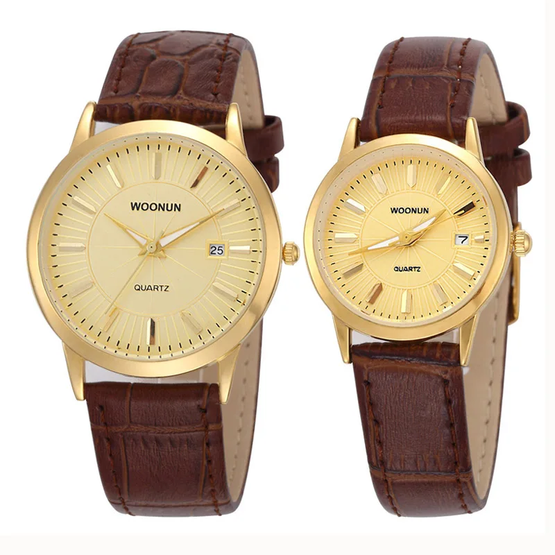 New WOONUN Top Brand Luxury Couple Watches For Lovers Fashion Lover Pair Watches Waterproof Shockproof Quartz Thin Watch Leather