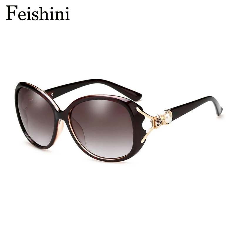 FEISHINI Superstar Vintage Sunglasses Women Polarized Brand Designer Unique Fox Head With Pearl Luxury UVb Glasses Oval