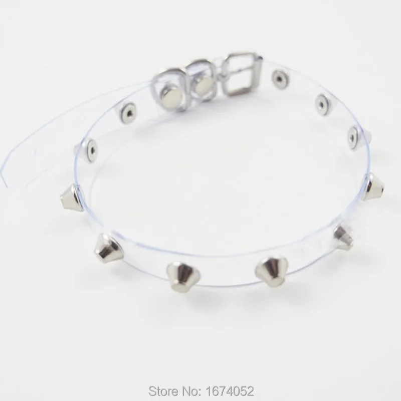 Sexy Punk Harajuku Rock Buckle PVC 100% Handmade Vinyl Clear Choker Spikes Rivets Collar Necklace