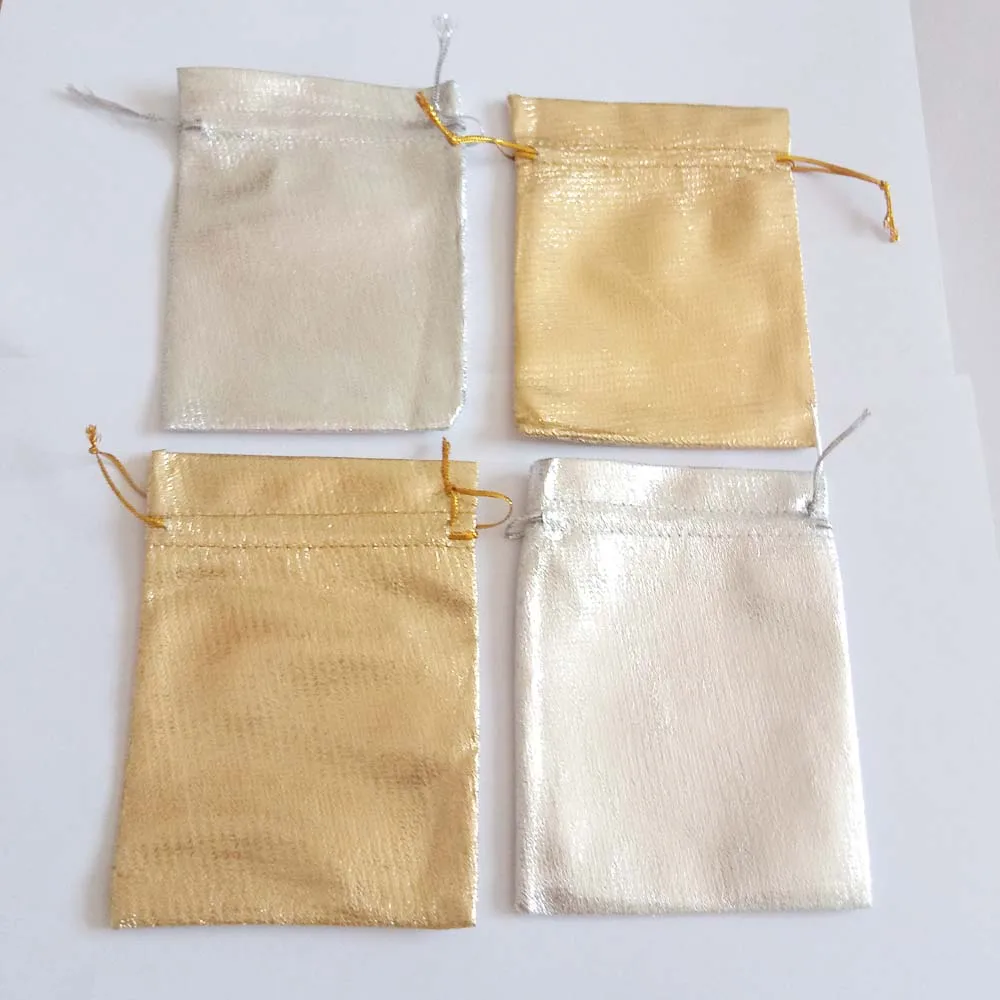 500pcs Silver Gold Foil Organza Bag Drawstring Bag Jewelry Bags Fabric Pouch Gift Bags Wedding/Party/Christmas Packaging Display