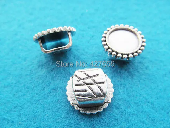 50pcs Antique Silver tone Slider Spacer Round Beads Connector Pendant Charm Finding,fit 12mm Cabochon/Cameo,DIY Accessory