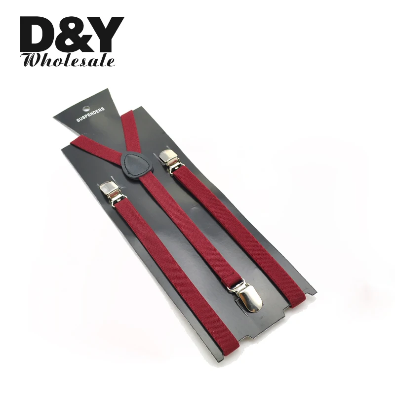 Women Men'S Shirt Suspenders For Trousers Pants Holder 1.5cm wide burgundy Unisex Clip-on Elastic Braces Slim Y-back gallus Gift